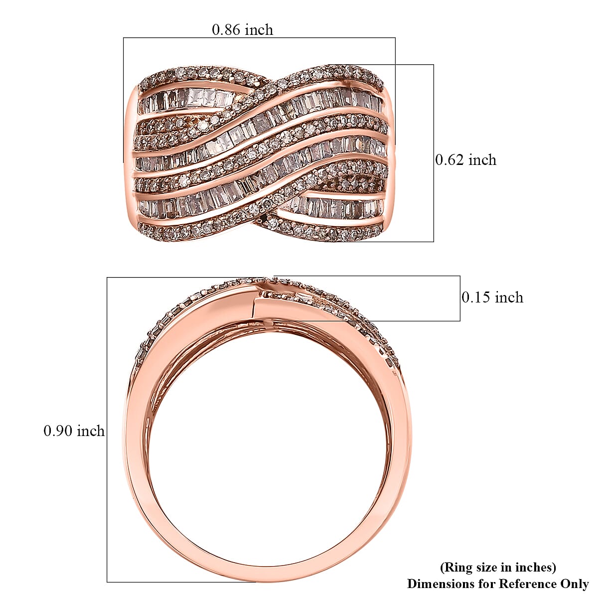 Natural Champagne Diamond 1.00 ctw Waves Ring in 18K Vermeil RG Over Sterling Silver (Size  8.0) image number 5