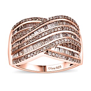 Natural Champagne Diamond 1.00 ctw Waves Ring in 18K Vermeil RG Over Sterling Silver (Size  9.0)