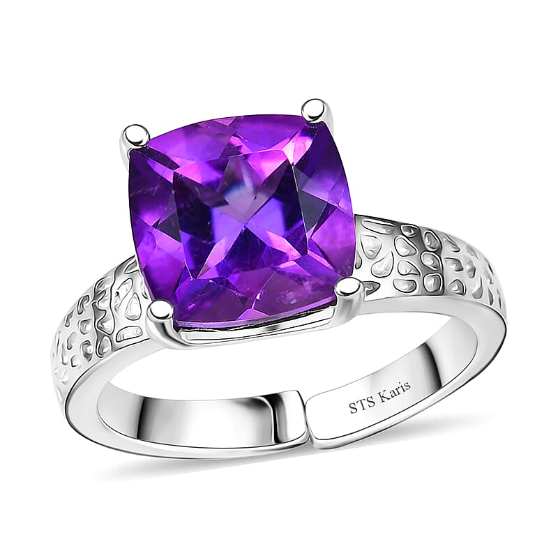 Karis African Amethyst 4.00 ctw Solitaire Ring in Platinum Bond (Size 8.0)