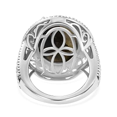 Labradorite 16.00 ctw Ring in Rhodium Over Sterling Silver (Size 6.5)