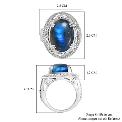 Labradorite 16.00 ctw Ring in Rhodium Over Sterling Silver (Size 6.5)