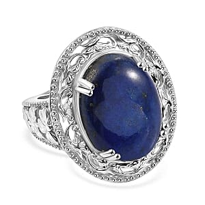 Lapis Lazuli 16.00 ctw Ring in Rhodium Over Sterling Silver (Size 8.0)