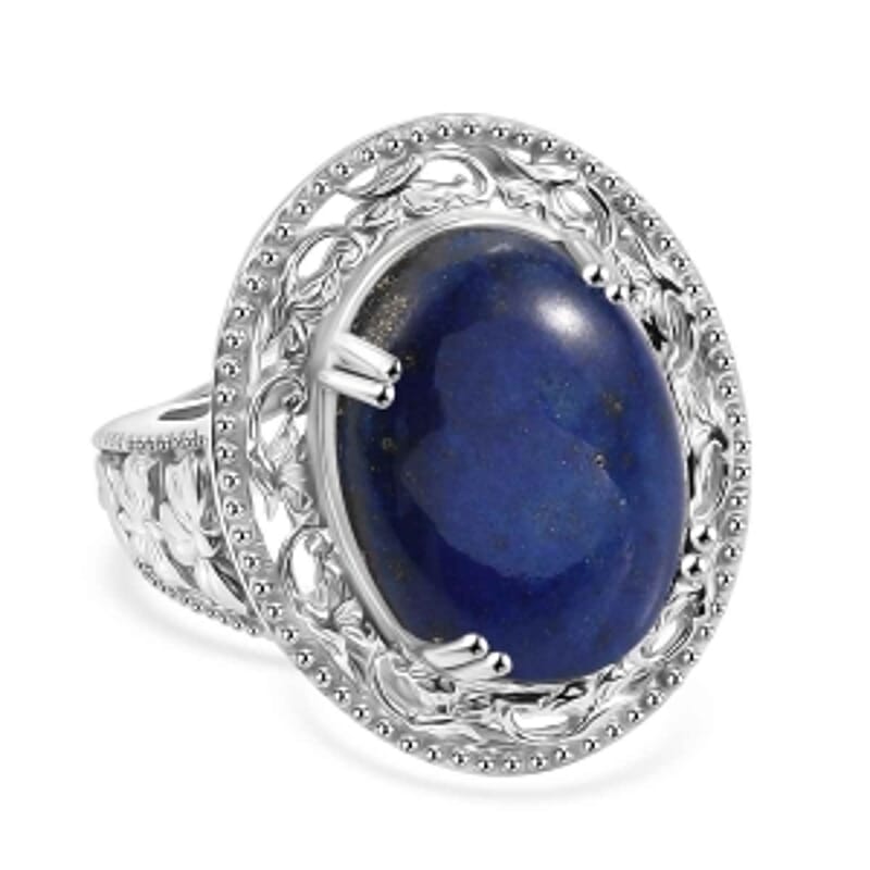 Lapis Lazuli 16.00 ctw Ring in Rhodium Over Sterling Silver (Size 8.0)