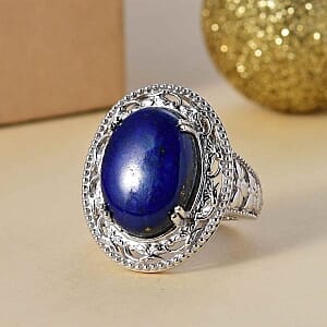 Lapis Lazuli 16.00 ctw Ring in Rhodium Over Sterling Silver (Size 8.0)