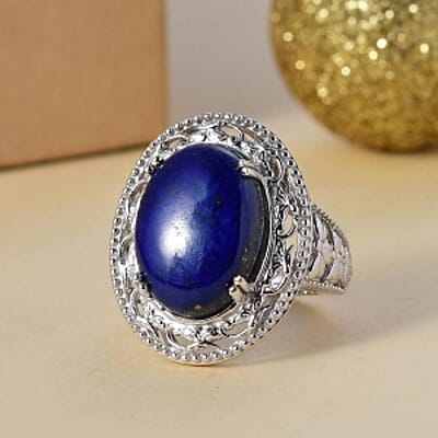 Lapis Lazuli 16.00 ctw Ring in Rhodium Over Sterling Silver (Size 8.0)