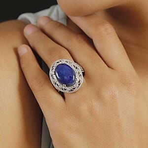 Lapis Lazuli 16.00 ctw Ring in Rhodium Over Sterling Silver (Size 8.0)