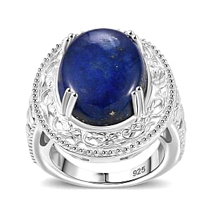 Lapis Lazuli 16.00 ctw Ring in Rhodium Over Sterling Silver (Size 8.0)