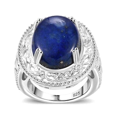 Lapis Lazuli 16.00 ctw Ring in Rhodium Over Sterling Silver (Size 8.0)