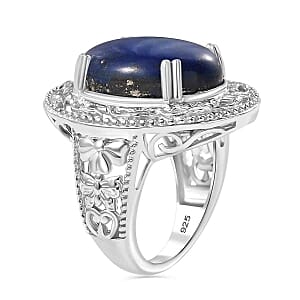 Lapis Lazuli 16.00 ctw Ring in Rhodium Over Sterling Silver (Size 8.0)