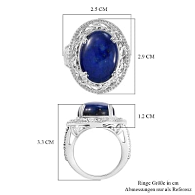 Lapis Lazuli 16.00 ctw Ring in Rhodium Over Sterling Silver (Size 8.0)