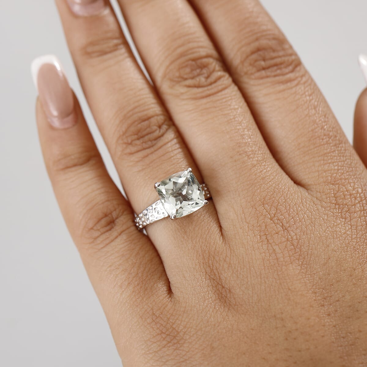 Karis Montezuma Prasiolite 4.30 ctw Solitaire Ring in Platinum Bond (Size 5.0) image number 2