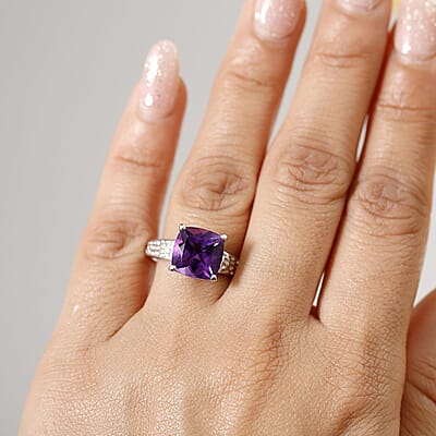 Karis Montezuma Prasiolite 4.30 ctw Solitaire Ring in Platinum Bond (Size 8.0)
