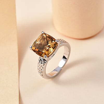 Karis Brazilian Citrine 4.70 ctw Solitaire Ring in Platinum Bond (Size 5.0)
