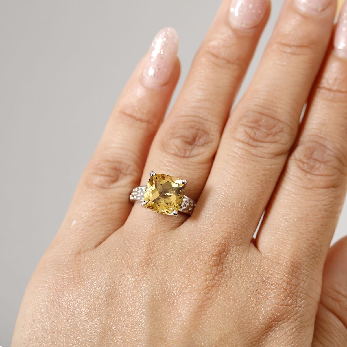 Karis Brazilian Citrine 4.70 ctw Solitaire Ring in Platinum Bond (Size 8.0) image number 2