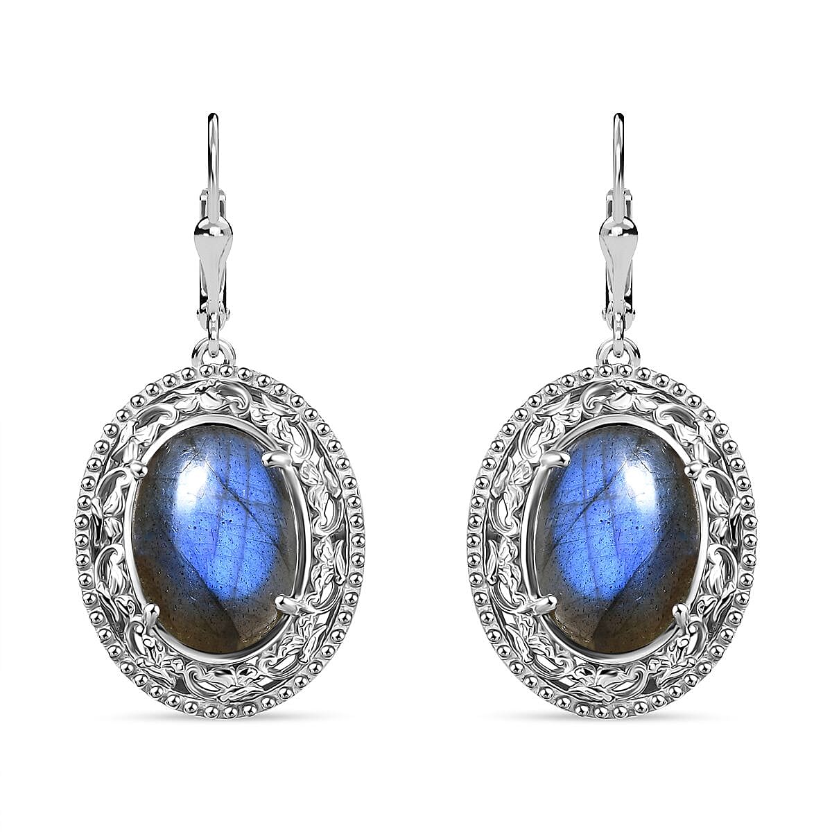 Labradorite 32.00 ctw Earrings in Rhodium Over Sterling Silver