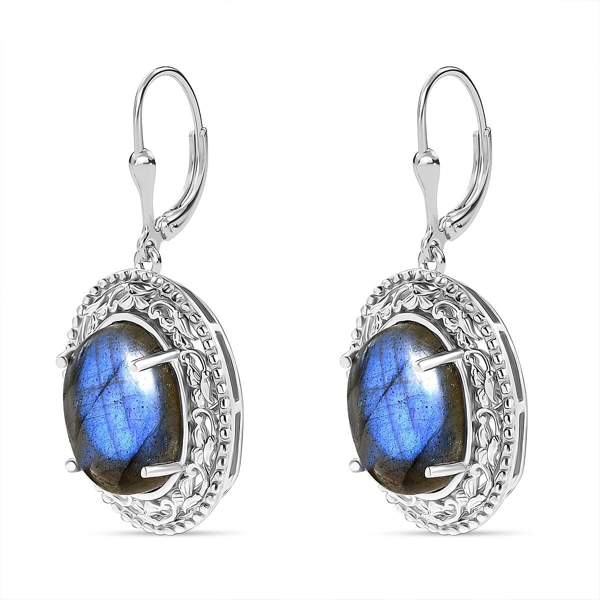 Labradorite 32.00 ctw Earrings in Rhodium Over Sterling Silver