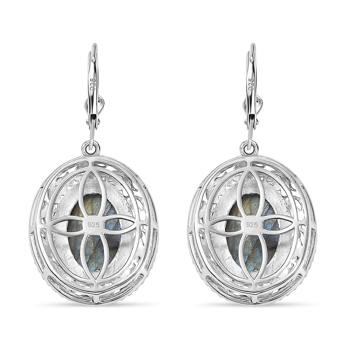 Labradorite 32.00 ctw Earrings in Rhodium Over Sterling Silver