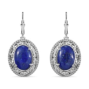 Lapis Lazuli 32.00 ctw Earrings in Rhodium Over Sterling Silver