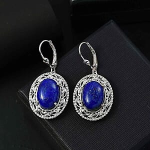 Lapis Lazuli 32.00 ctw Earrings in Rhodium Over Sterling Silver