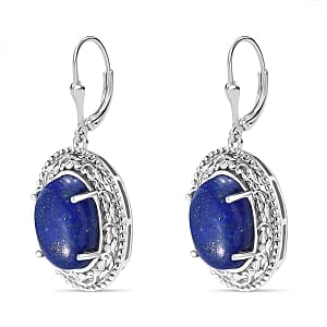 Lapis Lazuli 32.00 ctw Earrings in Rhodium Over Sterling Silver
