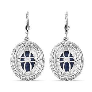 Lapis Lazuli 32.00 ctw Earrings in Rhodium Over Sterling Silver