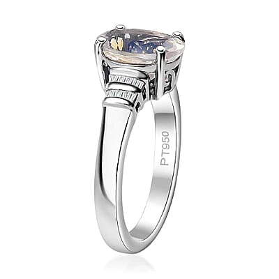 Rhapsody AAAA Malagasy Moonstone and E-F VS Diamond 2.40 ctw Ring in 950 Platinum (Size 10.0) 6.80 Grams