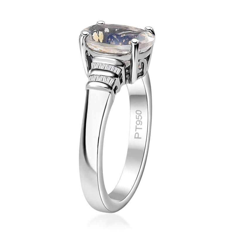 Rhapsody AAAA Malagasy Moonstone and E-F VS Diamond 2.40 ctw Ring in 950 Platinum (Size 10.0) 6.80 Grams