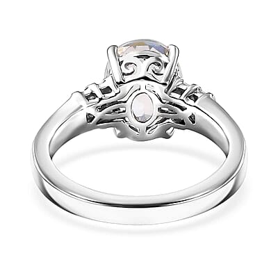Rhapsody AAAA Malagasy Moonstone and E-F VS Diamond 2.40 ctw Ring in 950 Platinum (Size 10.0) 6.80 Grams
