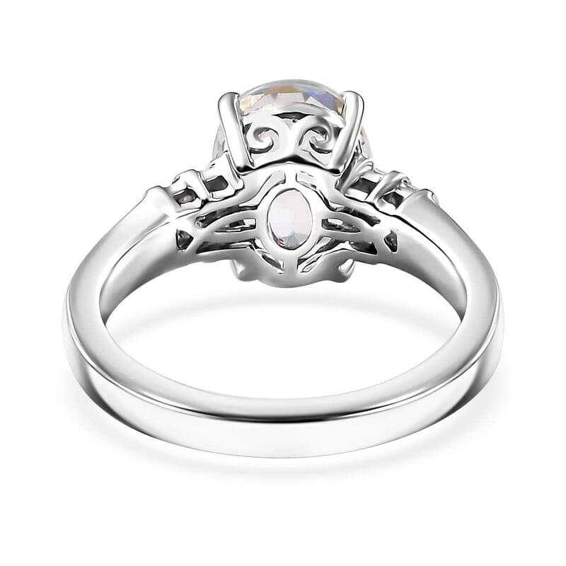 Rhapsody AAAA Malagasy Moonstone and E-F VS Diamond 2.40 ctw Ring in 950 Platinum (Size 10.0) 6.80 Grams