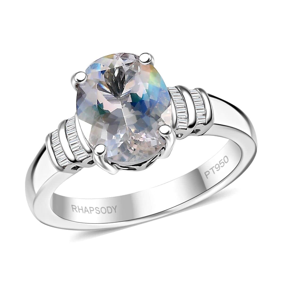 Rhapsody AAAA Malagasy Moonstone and E-F VS Diamond 2.40 ctw Ring in 950 Platinum (Size 7.0) 6.80 Grams image number 0