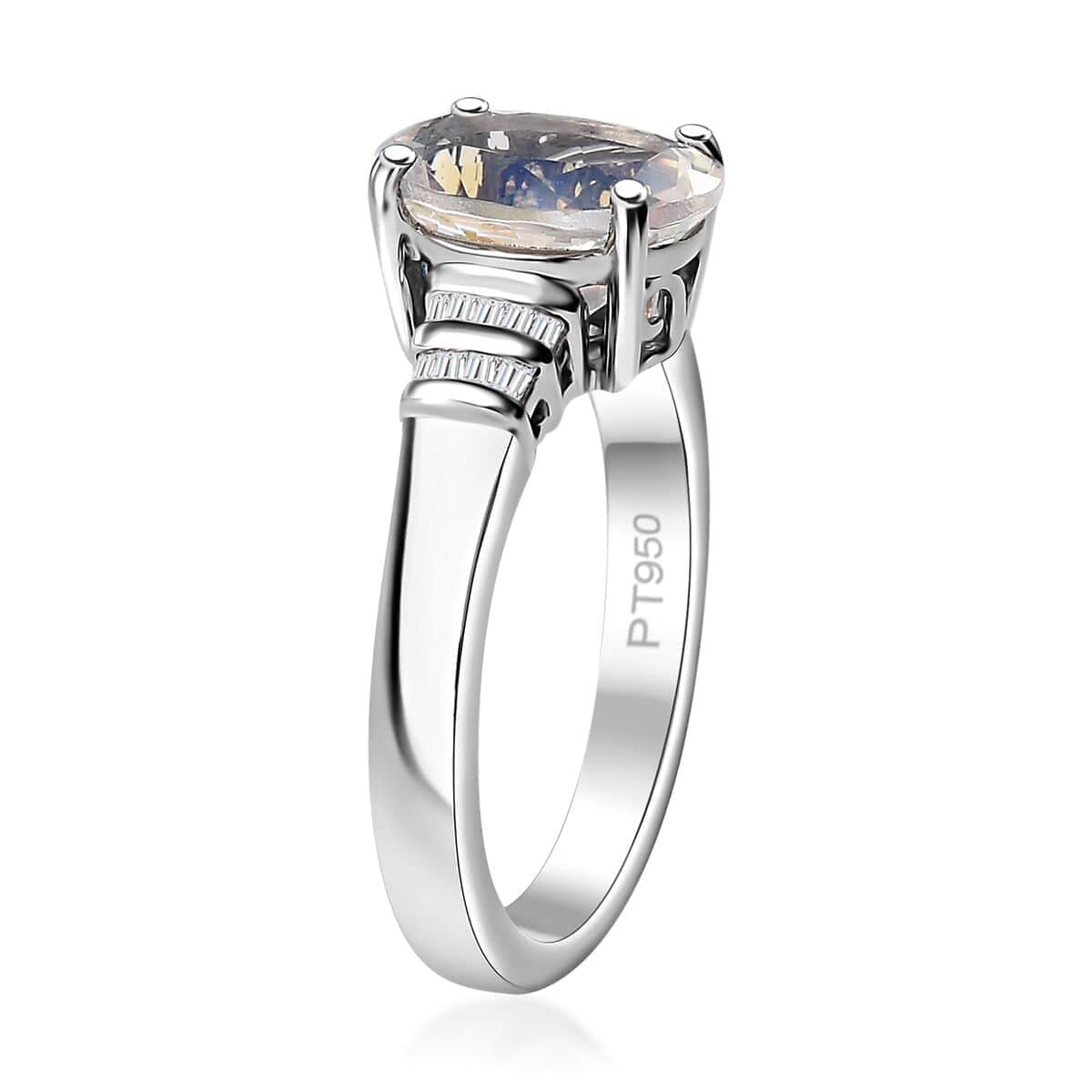 Rhapsody AAAA Malagasy Moonstone and E-F VS Diamond 2.40 ctw Ring in 950 Platinum (Size 7.0) 6.80 Grams image number 3