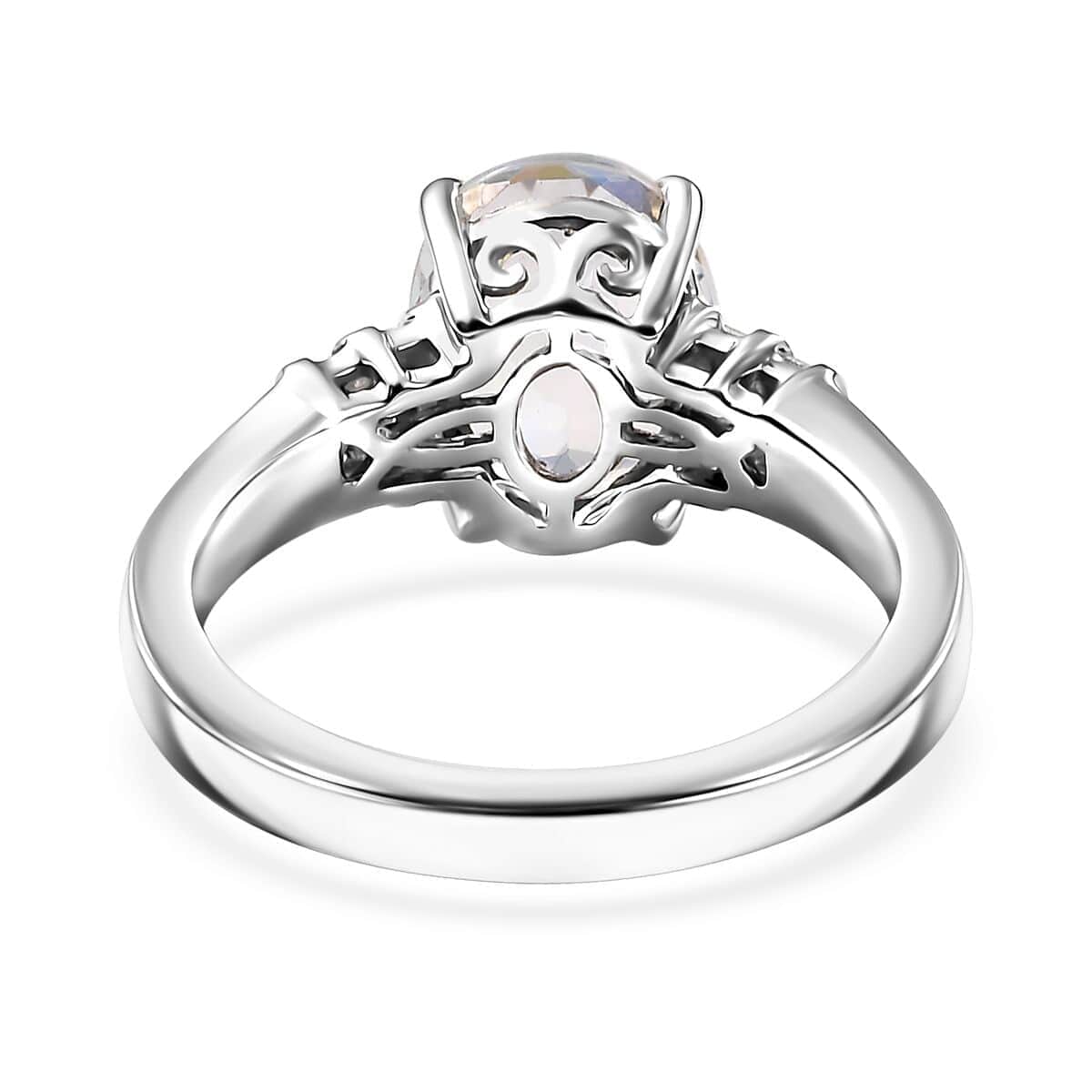 Rhapsody AAAA Malagasy Moonstone and E-F VS Diamond 2.40 ctw Ring in 950 Platinum (Size 7.0) 6.80 Grams image number 4