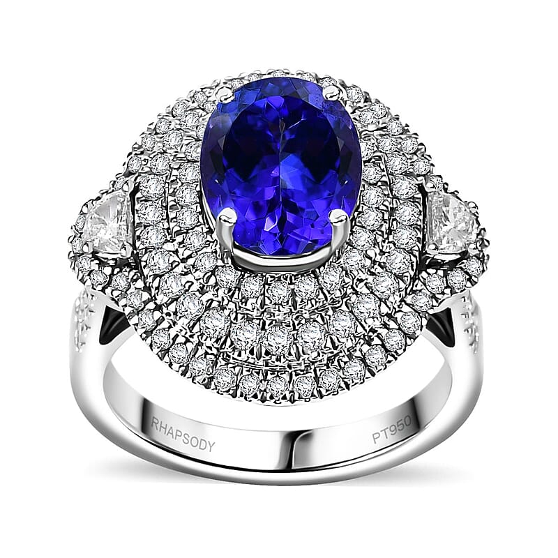 Rhapsody 950 Platinum AAAA Tanzanite, Diamond (E-F, VS) Ring (Size 7.0) 4.36 ctw