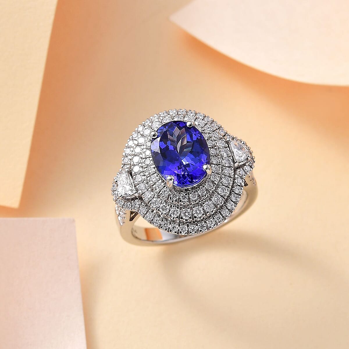 Rhapsody 950 Platinum AAAA Tanzanite, Diamond (E-F, VS) Ring (Size 7.0) 4.36 ctw image number 1