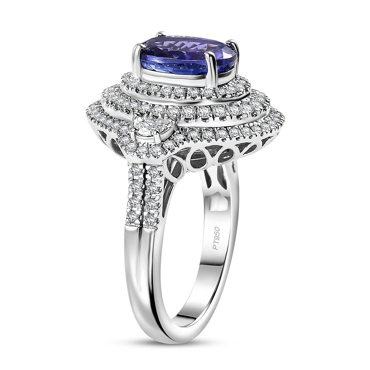 Rhapsody 950 Platinum AAAA Tanzanite, Diamond (E-F, VS) Ring (Size 7.0) 4.36 ctw image number 3
