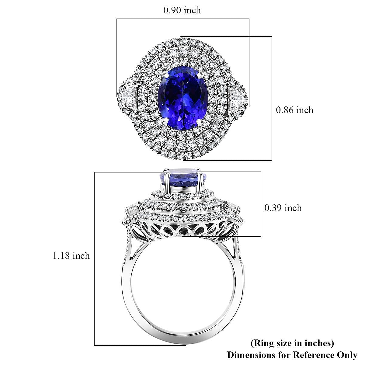 Rhapsody 950 Platinum AAAA Tanzanite, Diamond (E-F, VS) Ring (Size 7.0) 4.36 ctw image number 5