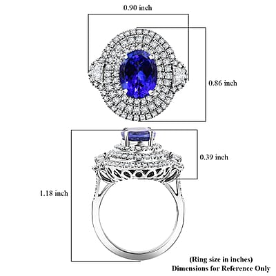 Rhapsody 950 Platinum AAAA Tanzanite, Diamond (E-F, VS) Ring (Size 7.0) 4.36 ctw