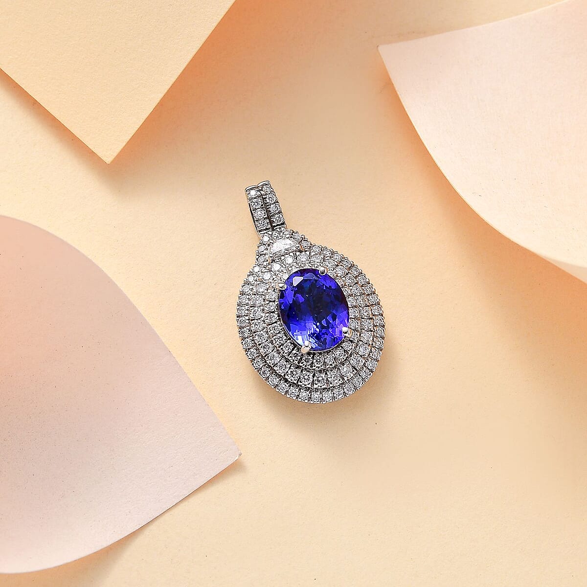 950 Platinum  AAAA  Tanzanite   White Diamond  EF, VS Main Stone With Side Stone Pendant ,  Platinum Wt. 5 g 4.55 ctw image number 1