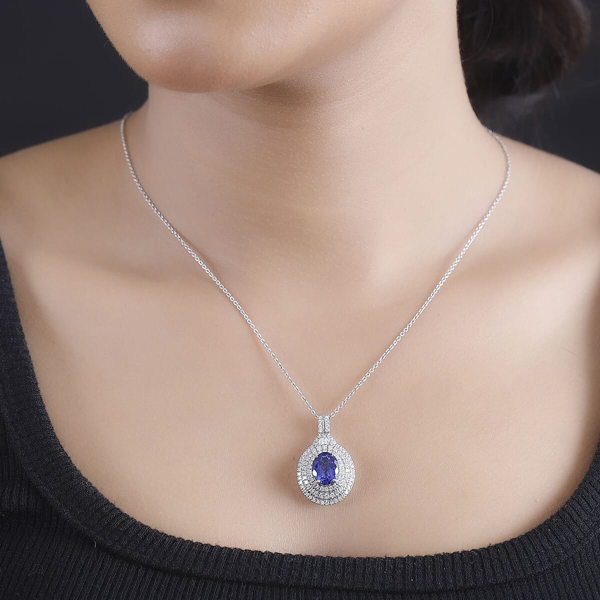 950 Platinum  AAAA  Tanzanite   White Diamond  EF, VS Main Stone With Side Stone Pendant ,  Platinum Wt. 5 g 4.55 ctw image number 2