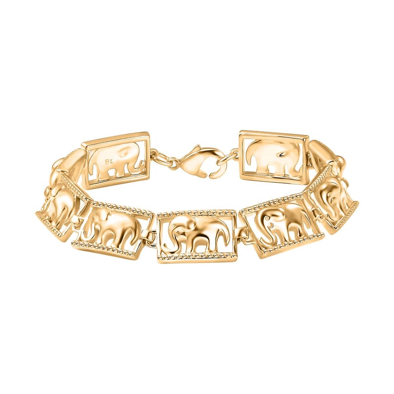 EverTrue Bronzella Collection Traveling Elephant Bracelet in 18K YG Plated Bronze (6.50 In)