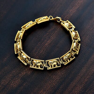 EverTrue Bronzella Collection Traveling Elephant Bracelet in 18K YG Plated Bronze (6.50 In)