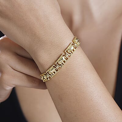 EverTrue Bronzella Collection Traveling Elephant Bracelet in 18K YG Plated Bronze (6.50 In)