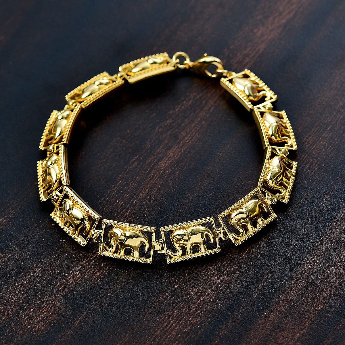 EverTrue Bronzella Collection Traveling Elephant Bracelet in 18K YG Plated Bronze (7.25 In) image number 1