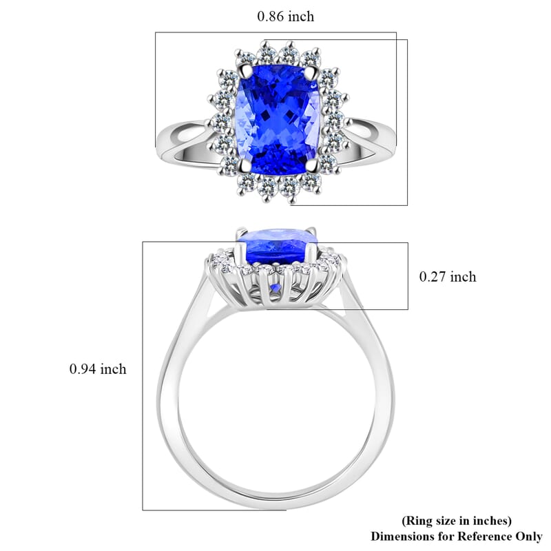 Rhapsody AAAA Tanzanite and E-F VS Diamond 2.60 ctw Halo Ring in 950 Platinum (Size 7.5) 5.60 Grams