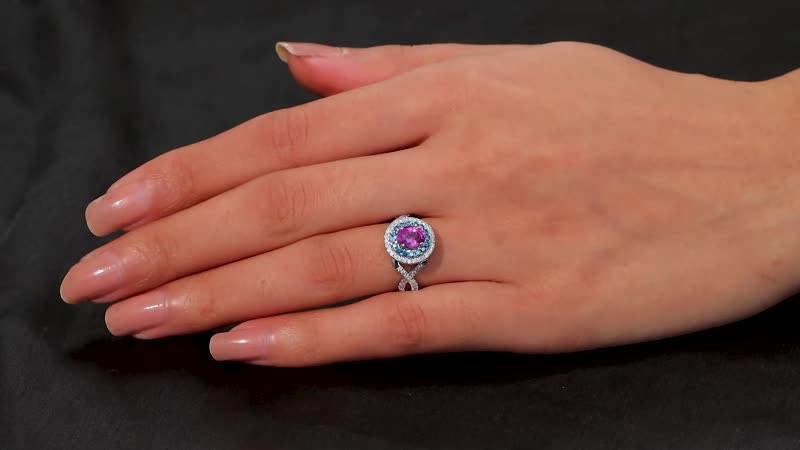 Doorbuster Luxoro 14K White Gold AAA Pink Sapphire, Natural Pink and White Diamond (I2) Ring (Size 7.0) 1.77 ctw