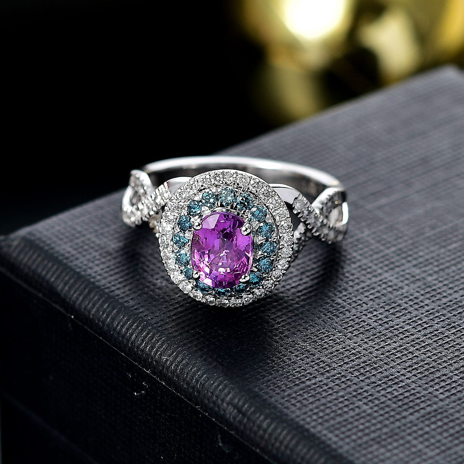 Doorbuster Luxoro 14K White Gold AAA Pink Sapphire, Natural Pink and White Diamond (I2) Ring (Size 7.0) 1.77 ctw