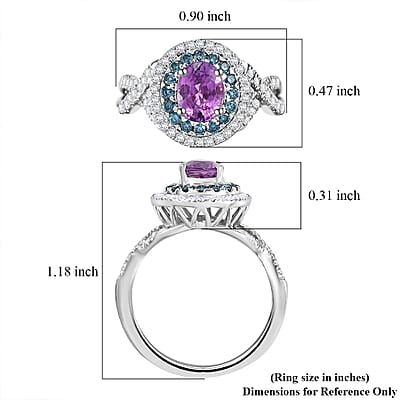 Certified & Appraised Luxoro AAA Lavender Sapphire, Blue and I2 White Diamond 2.00 ctw Ring in 14K White Gold (Size 7.0) 4.80 Grams