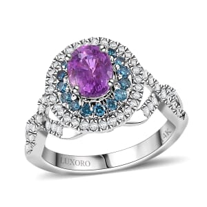 Certified & Appraised Luxoro AAA Lavender Sapphire, Blue and I2 White Diamond 2.00 ctw Ring in 14K White Gold (Size 8.0) 4.80 Grams