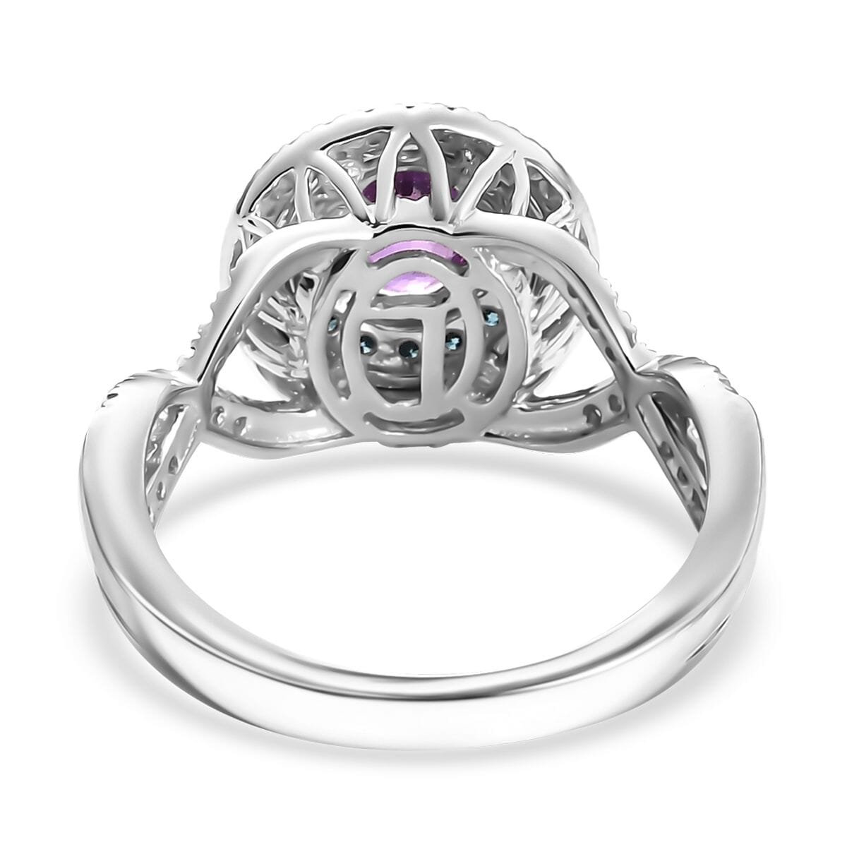 Certified & Appraised Luxoro AAA Lavender Sapphire, Blue and I2 White Diamond 2.00 ctw Ring in 14K White Gold (Size 8.0) 4.80 Grams image number 4