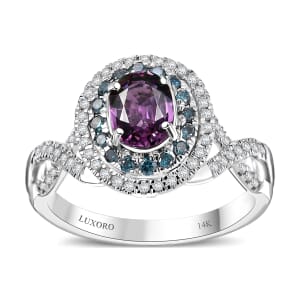 Certified & Appraised Luxoro AAA Lavender Sapphire, Blue and I2 White Diamond 2.00 ctw Ring in 14K White Gold (Size 9.0) 4.80 Grams